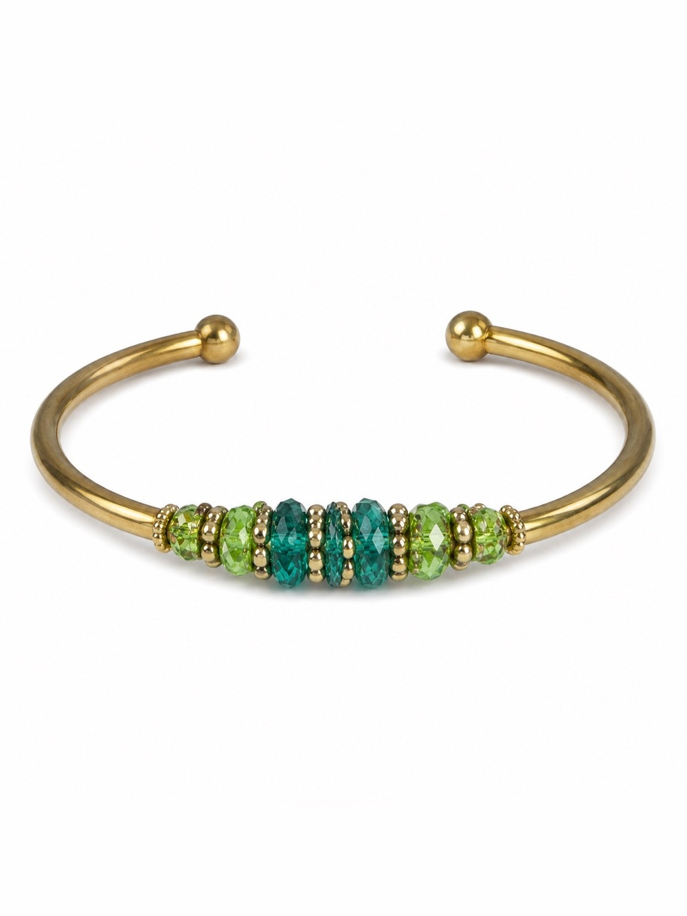 Vintage Green Crystal Open Cuff Bracelet Gold Tone Statement Bangle